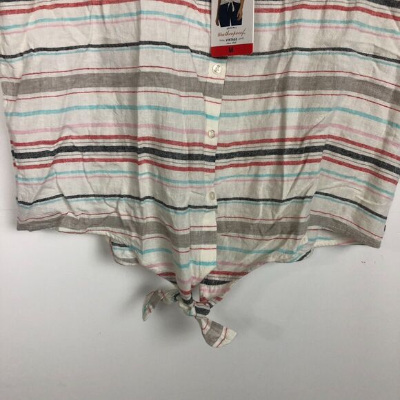 NWT Weatherproof Vintage Women's Tie Front Top Rio Red Button Up Striped Medium - Picture 4 of 7